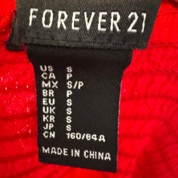 Forever 21 Red Smocked Off Shoulder Long Sleeve Blouse Women's Small - Picture 3 of 4